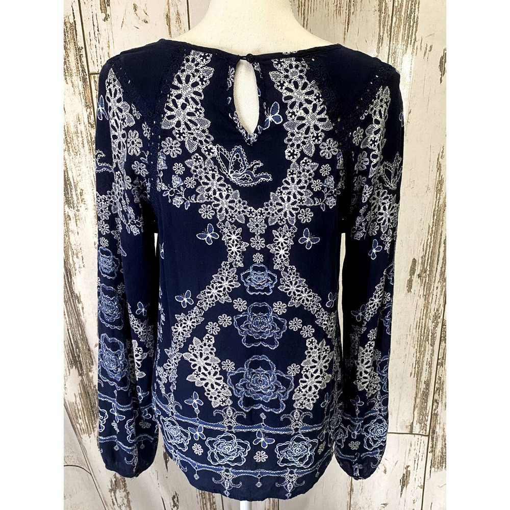 Altar'd State Dark Blue Butterfly Floral Blouse - Picture 4 of 5